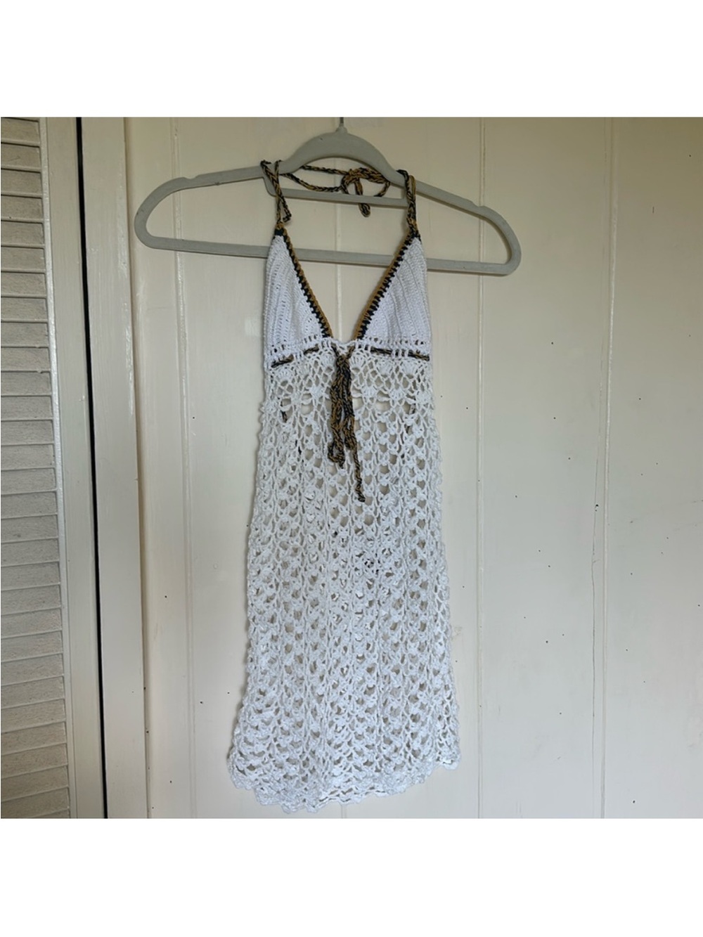 Akoia Crochet Halter Swim Cover-Up in White with Contrast Ties
